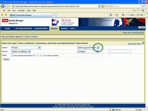 Screenshot of the Select Criteria page